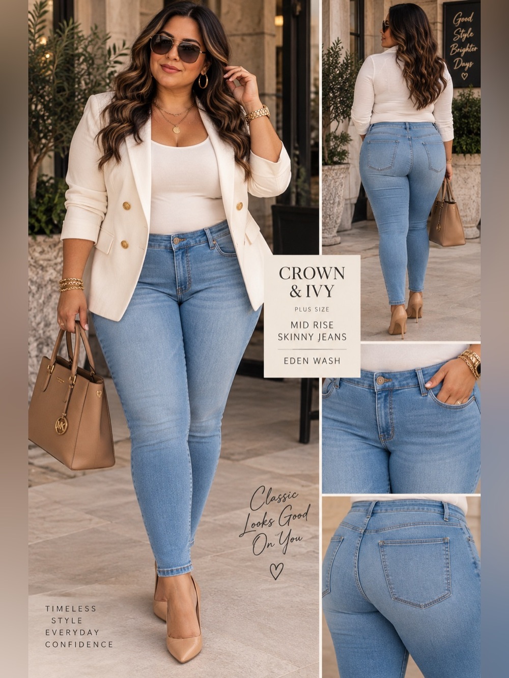 CROWN & IVY Plus Size Mid Rise Skinny Jeans NWT
